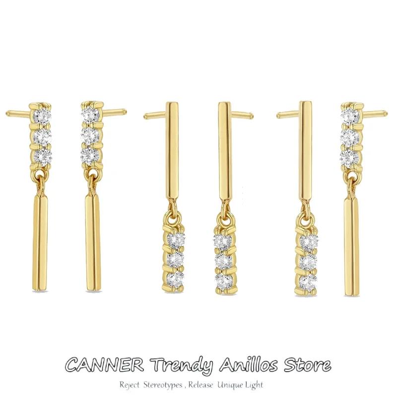 CANNER 925 Sterling Silver 3 Styles Tassel Chain Studs Bling Asymmetrical Zircon Pendants Drop Earrings For Women Ko